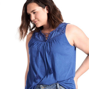 LUCKY BRAND Tank Top Lace Embroidered Pintuck NWT